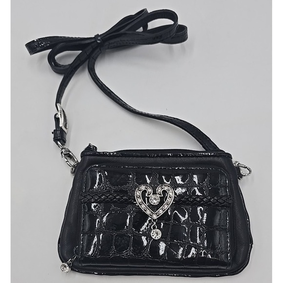 Brighton Handbags - BRIGHTON Small Black Patent Leather SILVER ADORNED Shoulder Bag Cross Body